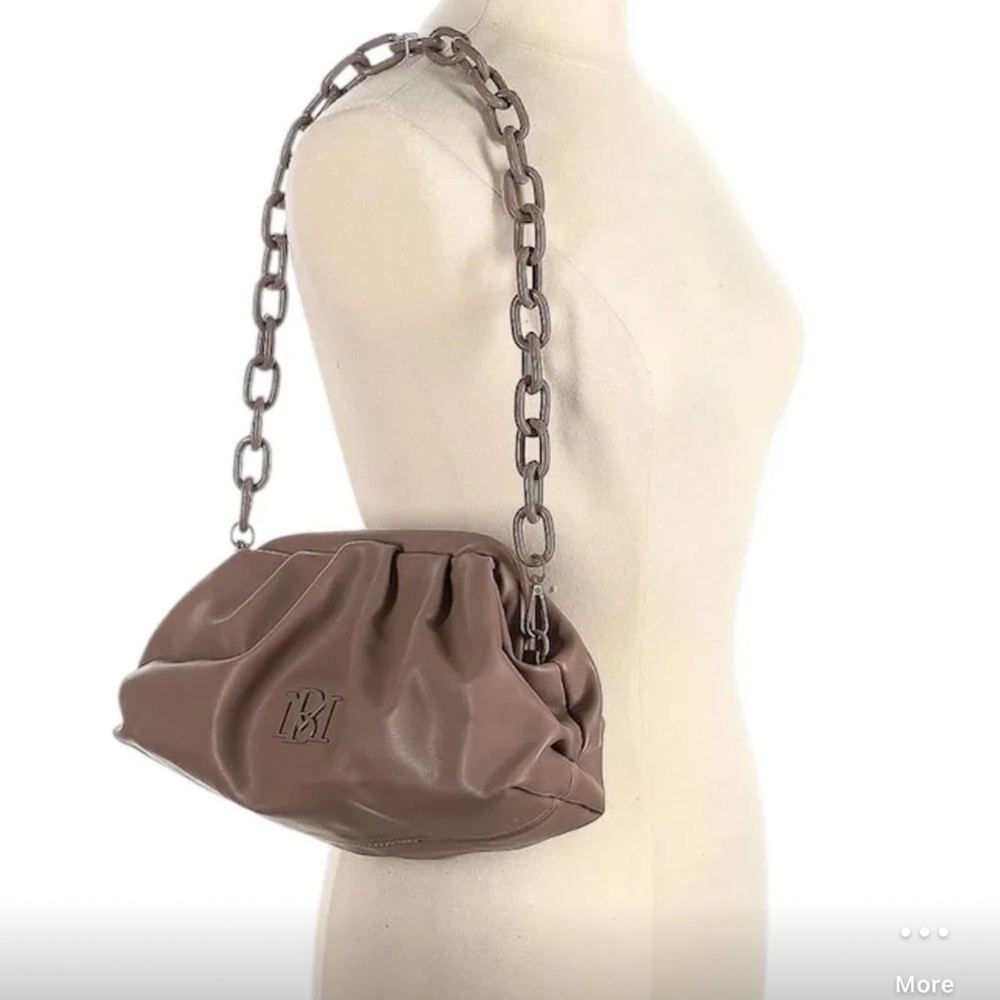 Badgley Mischka Taupe Dumpling Clutch With Chain - Picture 6 of 8